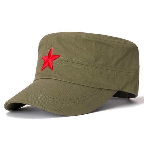 Load image into Gallery viewer, Military Caps For Men Adjustable Cadet Army Hat Red 5-Pointed Star Embroidery Flat Top Cap
