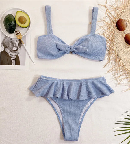 Sexy Flounced Bikini Set Bow Women Swimwear Bandeau Swimsuit Bathing Suit High Waist Biquini Female