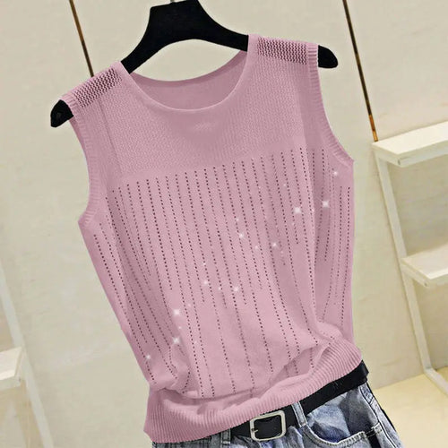 Load image into Gallery viewer, Women&#39;s Short Sexy Top Basic Tanks Hollow Out Shiny Sleeveless Tops Vest 2021 Summer Slim Open Back Vest Ladies Clothing Vest
