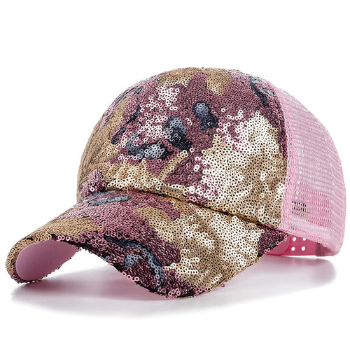 Load image into Gallery viewer, Fashion Women Summer Cap Canada Maple Leaf Sequins Shiny Baseball Cap Female Streetwear Trucker Hats
