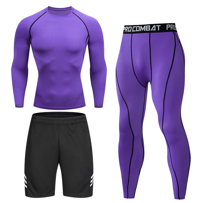 Men's Running Set Gym Long Sleeve T-shirt Pants Rashguard Tight Sport Set Men Compression Shirts Fitness Bodybuilding Clothing