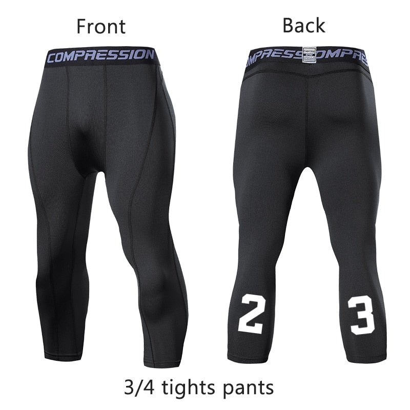 Men's Sports 3/4 Cropped Pants Gym Running Leggings Male Joggings Elastic Compressions Sweatpant Football Basketball Trousers