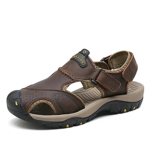 Load image into Gallery viewer, Mens Outdoor Trekking Sandals Summer Breathable Flat Light Fashion Beach Shoes Genuine Leather Luxury Men Sandals v2
