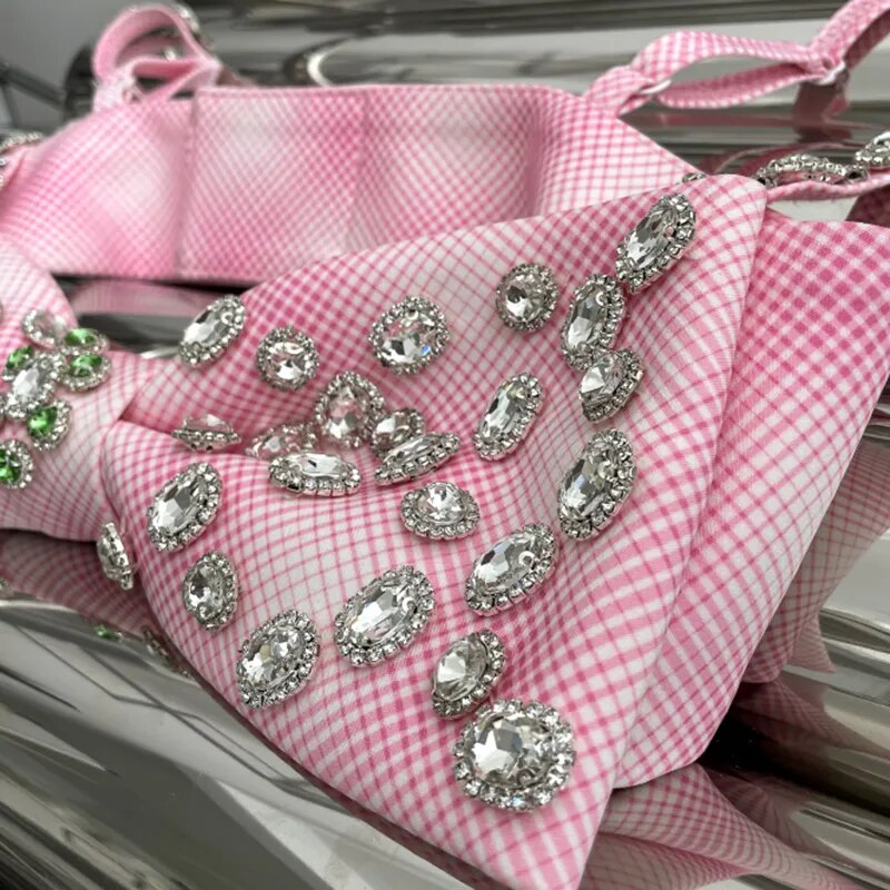 Plaid Patchwork Bowknot Vests For Women Slash Neck Sleeveless Diamonds Hit Color Camis Female Summer Style