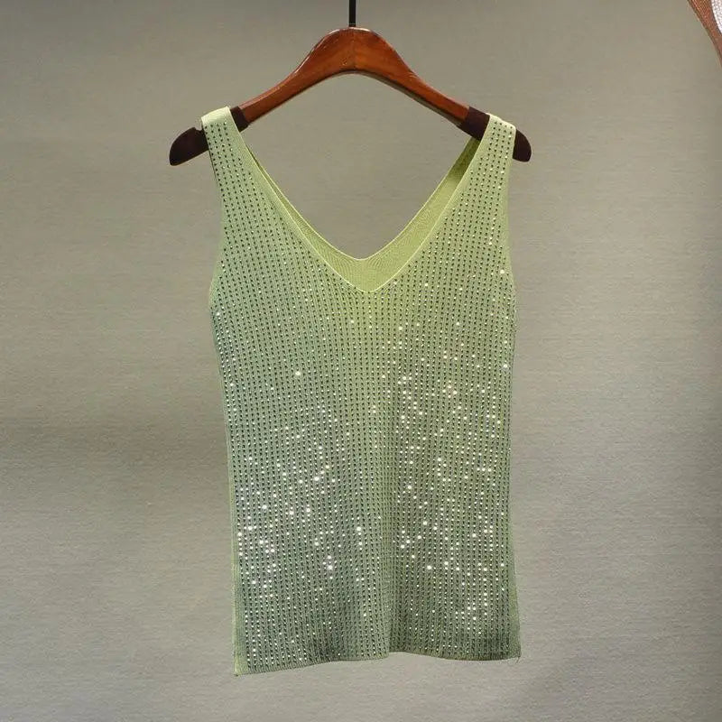 Women's Sexy Sequin Tank Tops Sequin Lace Up Tops V-neck Jacket Basic Camis Vest 2021 Fashion Women Clothing Top Corset