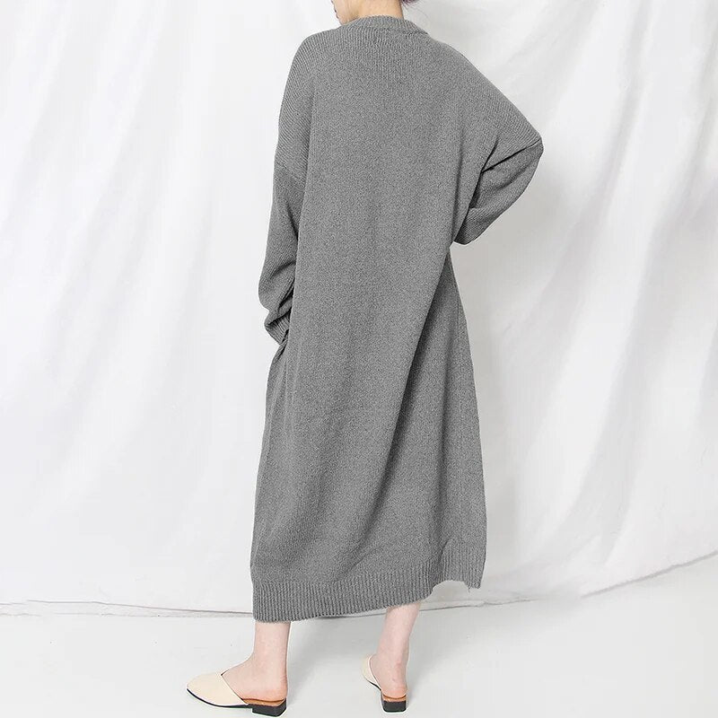 Casual Lazy Sweater For Women O Neck Long Sleeve Midi Minimalist One Size Loose Sweaters Female Fashion