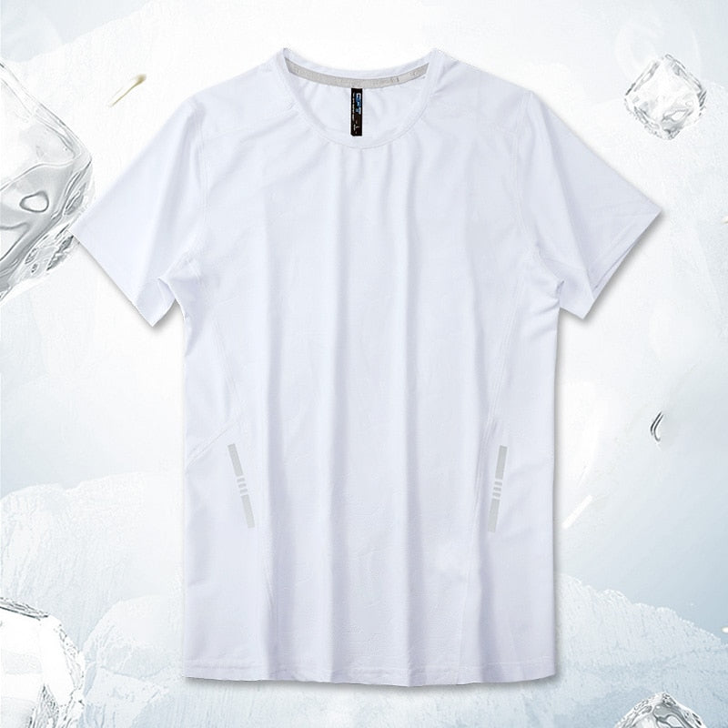 Plue Size Men's Ice Silk T-Shirt Fashion Sports Undershirt Thin Slim Shirts Tops Summer O-Neck Short Sleeve Quick Dry Breathable