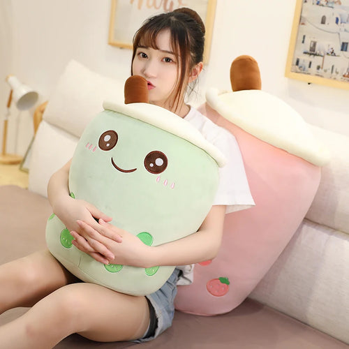 Load image into Gallery viewer, Cute Brinquedos Funny Drink Gifts for Kids Birthday Stuffed green&amp; pink Cushion Cartoon Bubble Tea cup Shaped Pillow Plush Toys
