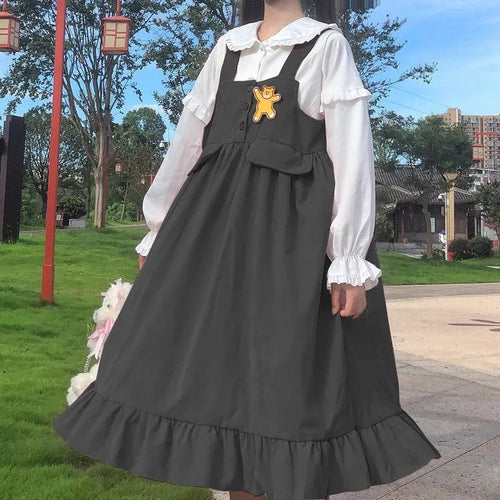 Load image into Gallery viewer, Corduroy Lolita Dress Kawaii Japanese Sweets Lolita Style Kawaii Cute Dress Women Autumn Dress Ruffles Patchwork
