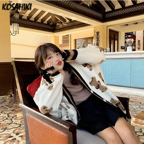 Load image into Gallery viewer, Autumn Women Clothing Knitted Sweater Bear Cardigan Cute Tops Korean Japanese Fashion Crochet Top Harajuku Kardigany
