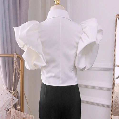 Load image into Gallery viewer, Vintage Ruffles Women Blouse Lapel Collar Butterfly Short Sleeve Loose Shirt Female Fashion Clothes Summer
