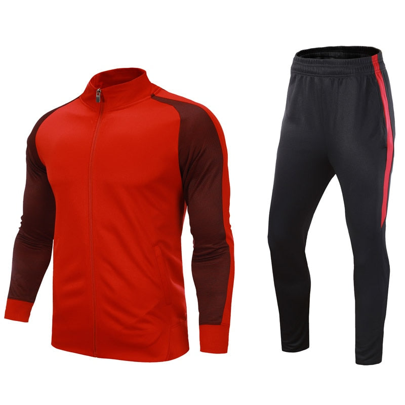 2Pcs Set Men's Soccer Sportswear Tracksuit Jacket Football Training Suit Autumn Winter Spring Long Sleeve Zipper Top and Pants