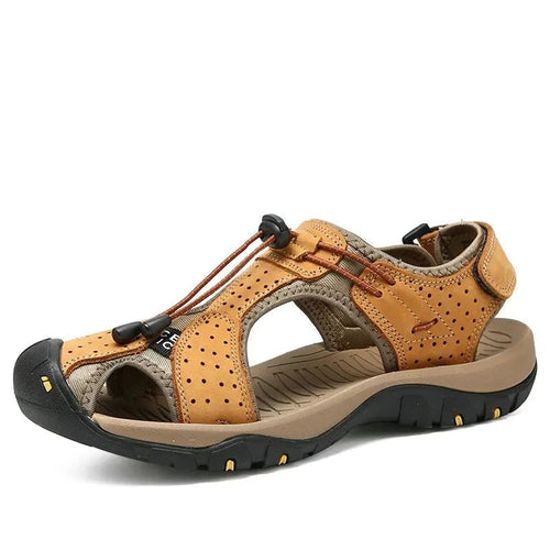 Load image into Gallery viewer, Mens Outdoor Trekking Sandals Summer Breathable Flat Light Fashion Beach Shoes Genuine Leather Luxury Men Sandals v2
