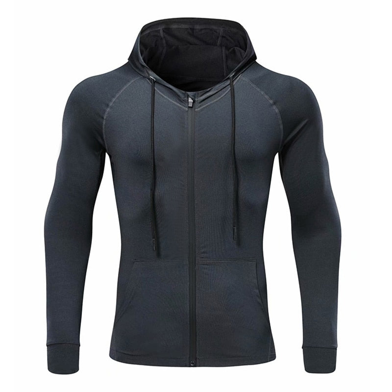 Men Fitness Sport Jacket Gym Running Hoodies Male Sportswear Workout Coat Jogging Hooded Shirt Outdoor Sweatshirt MMA Dry Fit