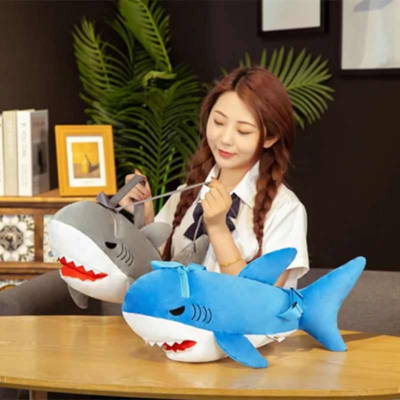 1pc 50cm Kawaii Shark Backpack Plush Pillow Stuffed Soft Animal Dolls Nice Birthday Gift for Girls Baby Dolls