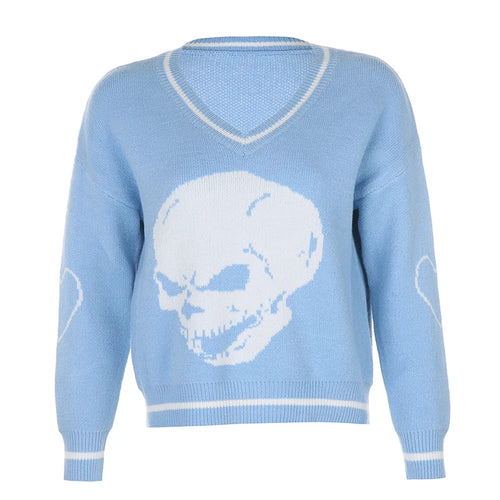 Load image into Gallery viewer, Harajuku Skull Print Y2K Loose Autumn Winter Sweater Women Pullovers Casual Knitwear Jumpers Korean Sweaters New
