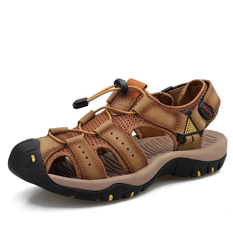Mens Outdoor Trekking Sandals Summer Breathable Flat Light Fashion Beach Shoes Genuine Leather Luxury Men Sandals v1