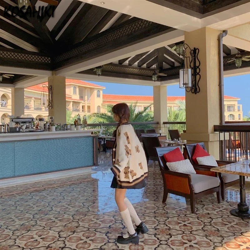 Autumn Women Clothing Knitted Sweater Bear Cardigan Cute Tops Korean Japanese Fashion Crochet Top Harajuku Kardigany