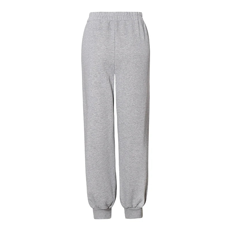 Sporty Pants For Women High Waist Elastic Gray Solid Minimalist Trousers Female Fashion Clothing