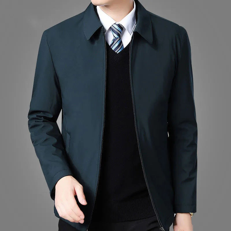 Brand Business Men's Jacket Casual Coats Turn down Collar Zipper Simple Middle-Aged Elderly Men Dad clothes Office Outerwear men