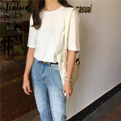 Load image into Gallery viewer, 15 Colors Women&#39;s T-shirts Loose Casual Harajuku Basic Tee Shirt Summer Korean Female T-shirt S-XL Apricot White Tops
