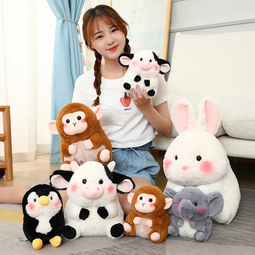 Load image into Gallery viewer, 18/40cm Cartoon  Anime Family Cow&amp;Penguin&amp;Elephant&amp;Pig&amp;Rabbit Plush Toys for Children Stuffed Doll Baby Appease Toys Xmas Gifts
