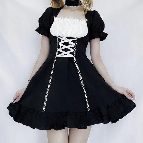 Load image into Gallery viewer, Women&#39;s Maid Dress Kawaii Lolita Outfit French Milkmaid Costume Cosplay Bandage Sexy Waitress Dress Puff Sleeve Uniform
