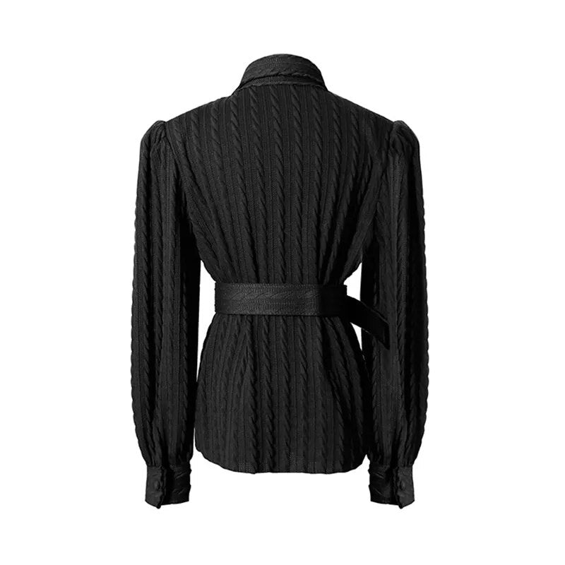 Vintage Twist Sweater For Women Lapel Long Sleeve Sashes Knitted Tops Female Fashion Autumn Clothing