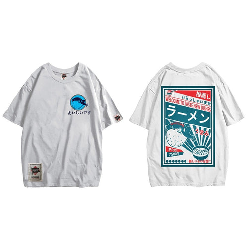 Load image into Gallery viewer, Japanese Harajuku T-Shirt Men Summer Hip Hop T Shirts Dolphin Noodle Ship Cartoon Streetwear Tshirts Short Sleeve Top Cotton

