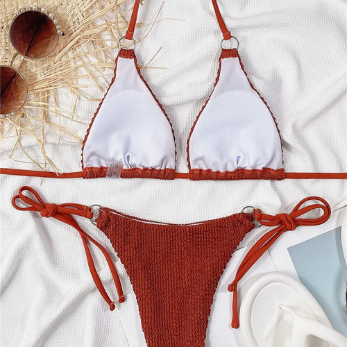 Load image into Gallery viewer, Bikini Micro Swimwear Mini Women Swimsuit Sexy Bandage Brazilian Bikini Set Swimwear Drawstring Biquini
