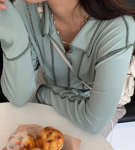 Korean Style Long Sleeve Top Turn-down Collar T-shirt Women Autumn 2021 Designer Clothes Solid E Girl Tee Shirt Chic