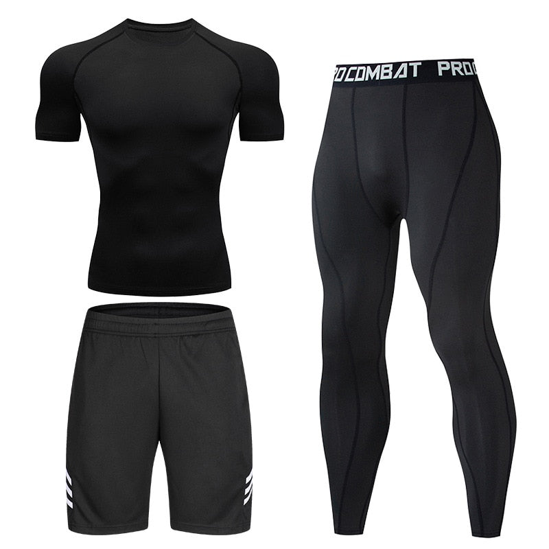 Tight Sportswear Men's Compression Sport Clothing Suit Gym Leggings Tshirt Rashguard MMA Male Shirts Fitness Sweatshirt Sets