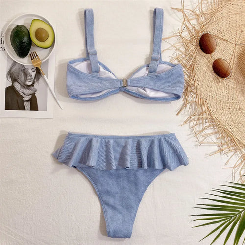 Load image into Gallery viewer, Sexy Flounced Bikini Set Bow Women Swimwear Bandeau Swimsuit Bathing Suit High Waist Biquini Female
