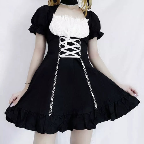 Load image into Gallery viewer, Women&#39;s Maid Dress Kawaii Lolita Outfit French Milkmaid Costume Cosplay Bandage Sexy Waitress Dress Puff Sleeve Uniform
