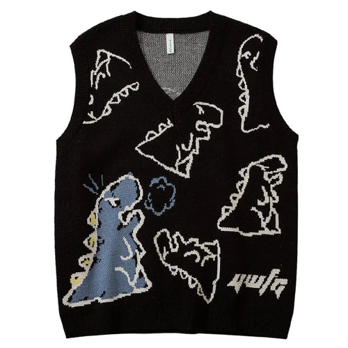Load image into Gallery viewer, Knitted Sweater Vest Women Men Vintage Dinosaur Jacquard Waistcoat Female 2025 Loose Y2k All-match Pullover Vests
