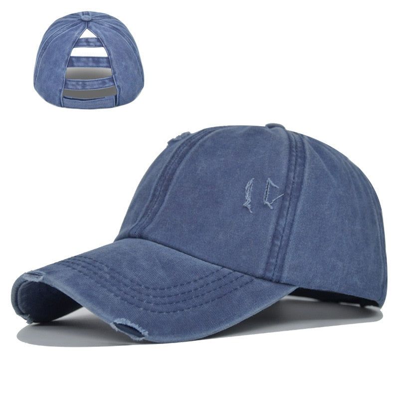 Washed Hole Baseball Cap Spring Solid Sunhat Men Women Summer Cotton Snapback Caps Hip Hop Fishing Hat Retro Ponytail Visor