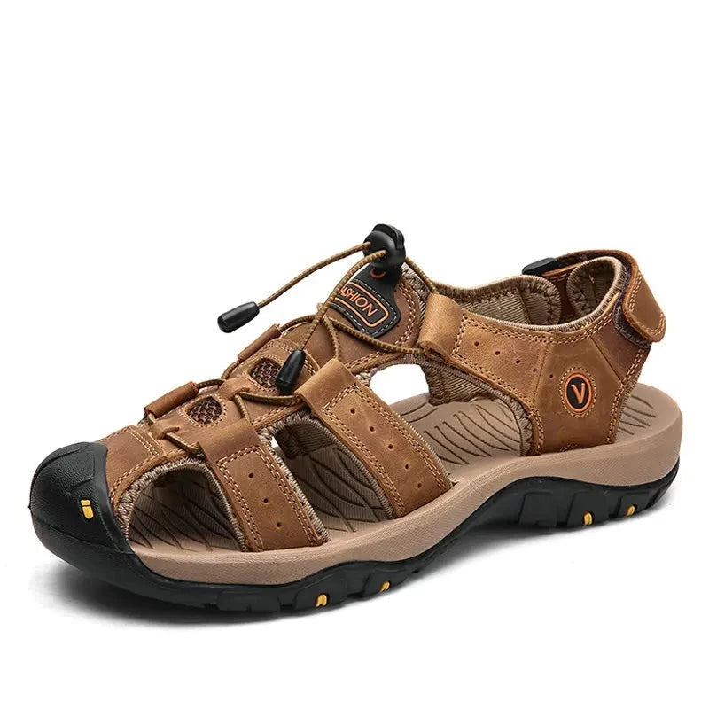 Summer Sandals Men Genuine Leather High Quality Beach Outdoor Sandals Comfortable Soft Footwear Rubber Shoes Size 48 v1
