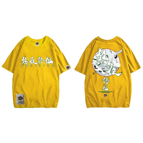 Load image into Gallery viewer, Hip Hop T Shirt Men Streetwear Harajuku Flying Crane City Print Tshirt Short Sleeve Cotton Casual T-Shirt Black New Fashion
