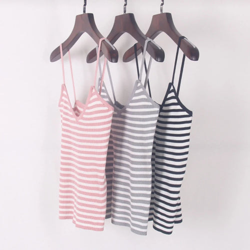 Load image into Gallery viewer, New knitted Striped Tank Tops Women Summer Camisole Vest simple Stretchable Ladies V Neck Slim Sexy Strappy Camis Tops  A-002
