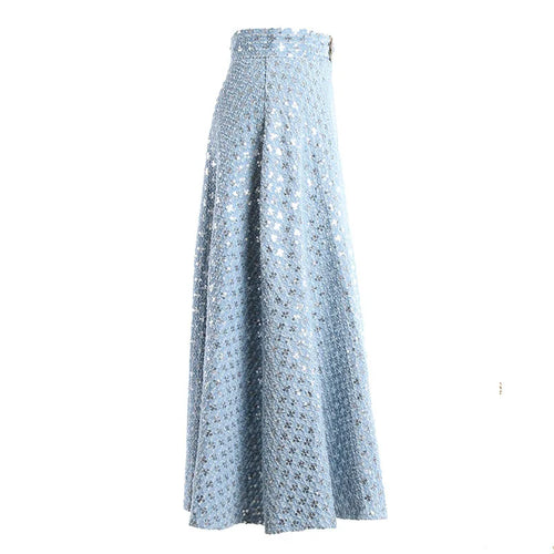 Load image into Gallery viewer, Denim Patchwork Sequin Skirt For Women High Waist Casual A Line Skirts Female Fashion Clothing Spring
