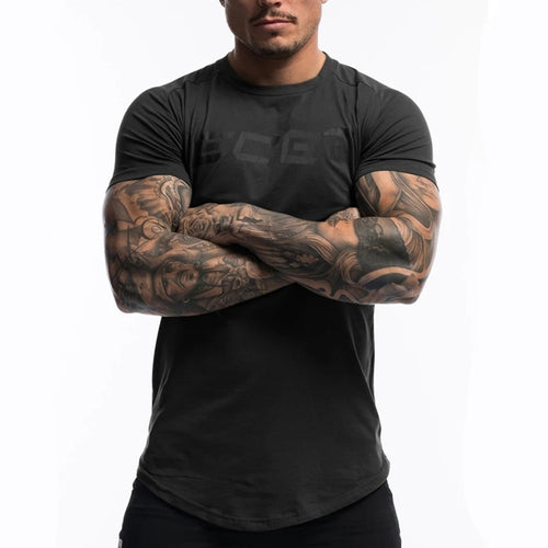 Load image into Gallery viewer, Men Short Sleeve T-shirt Summer Gym Fitness Bodybuilding Skinny  Shirt Male Workout Gray Tees Tops Casual Print Fashion Clothing
