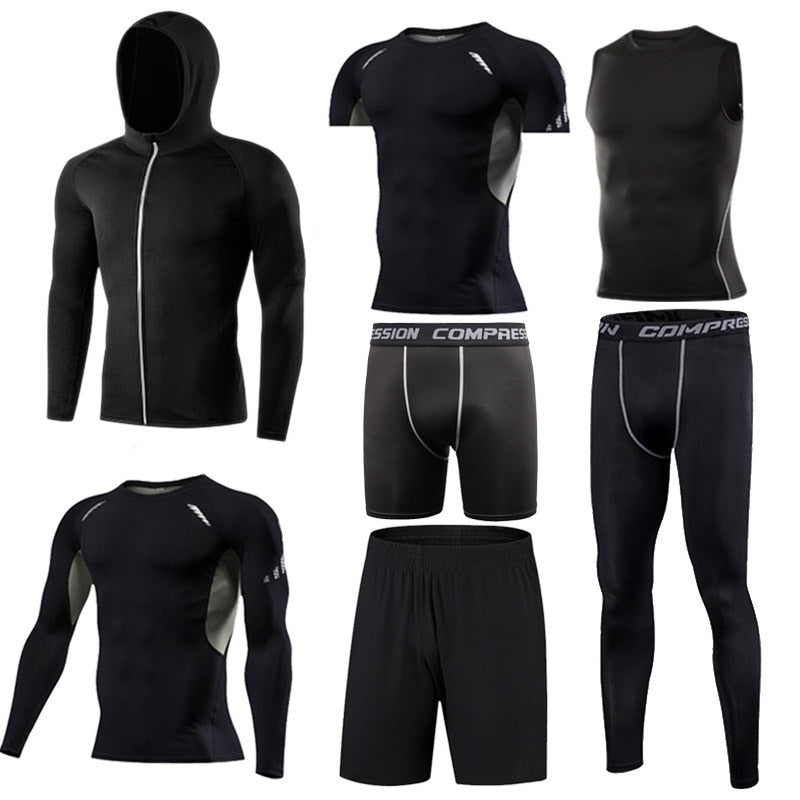 Men's Tight Sportswear Suits Running Sport Sets Gym Compression Sports Clothing Training Pants Fitness Jacket Workout Shorts MMA