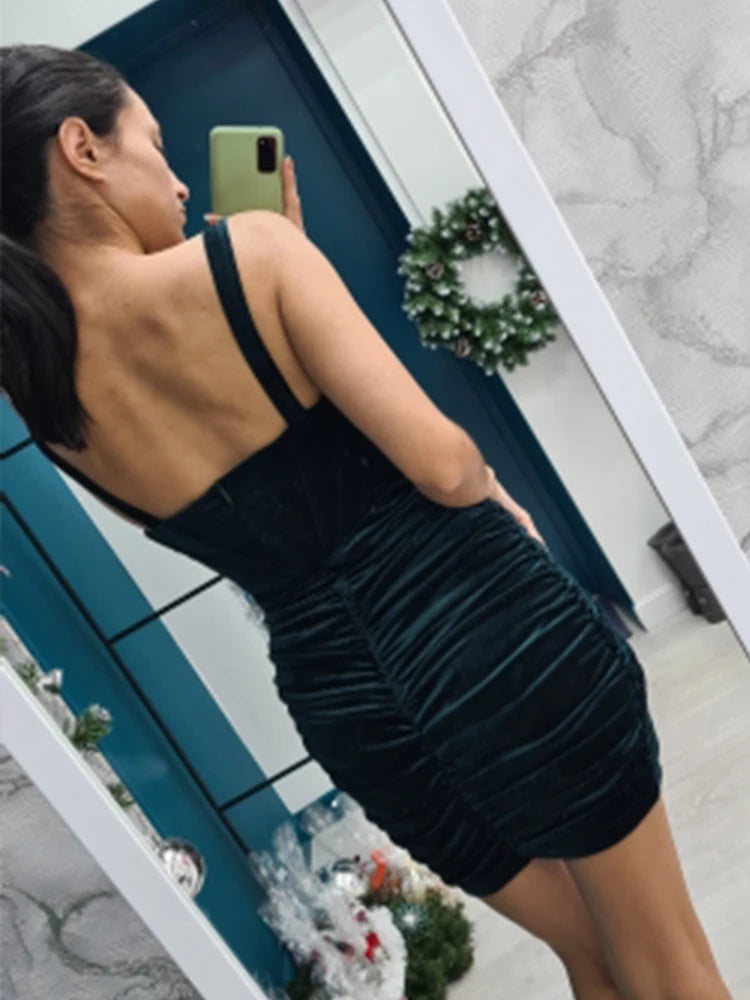 High Quality Summer Velvet Bodycon Dress Women 2021 New Arrivals Lined Green Party Dress Sexy Celebrity Evening Club Night Dress