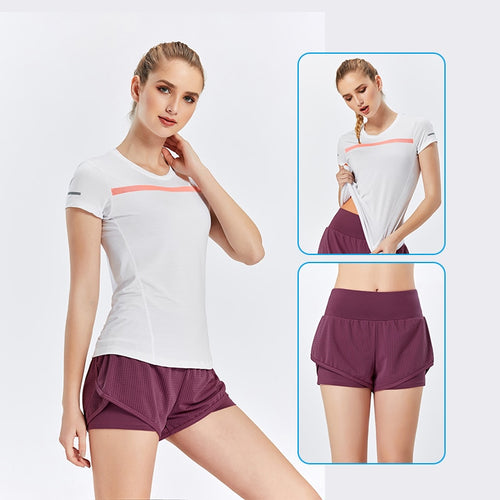 Load image into Gallery viewer, Gym Women&#39;s Sport Shirts Quick Dry Running T-shirt Sleeve Fitness Clothes Tees Gym Yoga Women Running Set Workout Clothes
