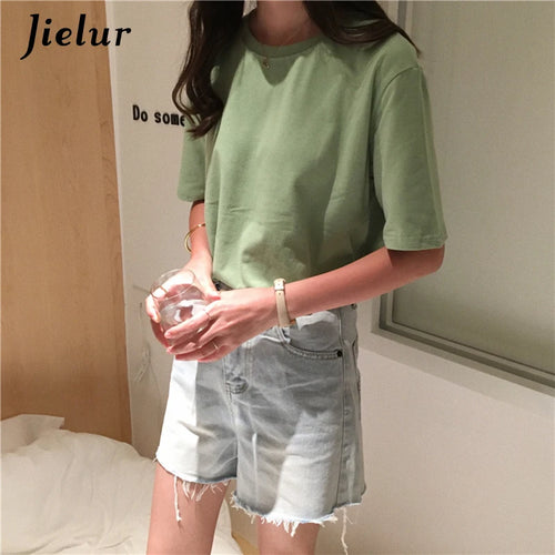 Load image into Gallery viewer, 15 Colors Women&#39;s T-shirts Loose Casual Harajuku Basic Tee Shirt Summer Korean Female T-shirt S-XL Apricot White Tops
