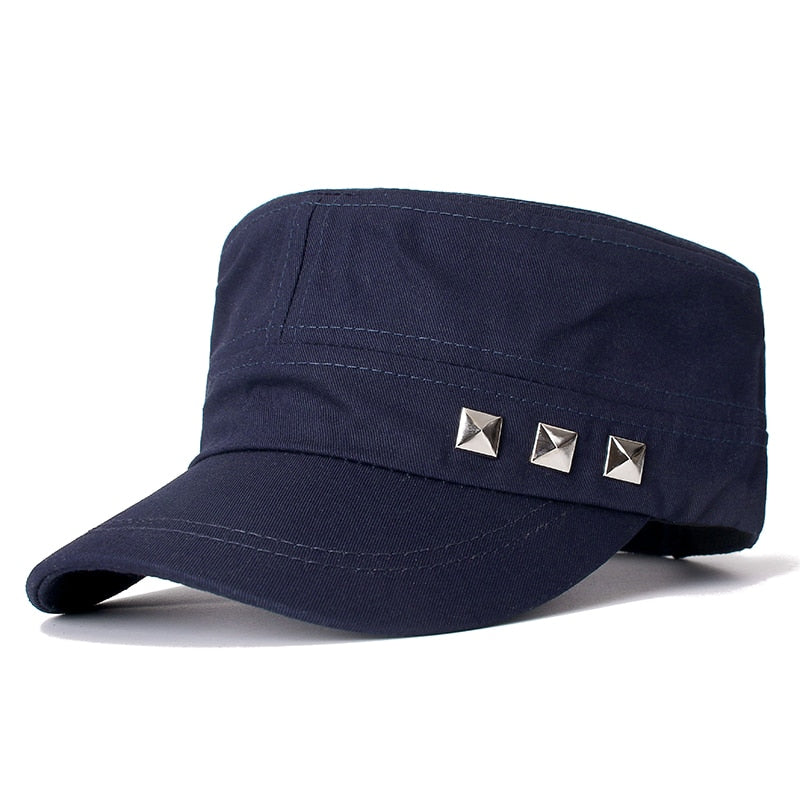 Solid Color Military Caps Men Summer Outdoor Hat Adjustable  Army Cap Small Iron Design Simple Flat Top Cap