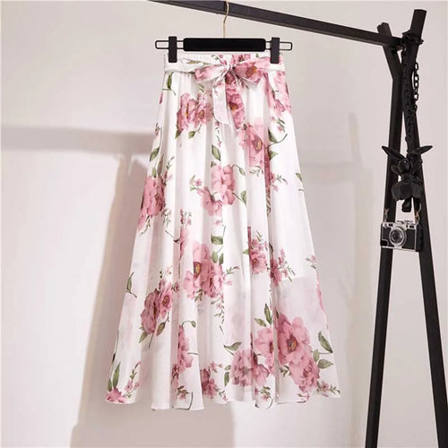 Load image into Gallery viewer, Long Skirt Women For 2024 Spring Summer Lady Korean Style White Black Chiffon Sun School High Waist Midi Skirt Female
