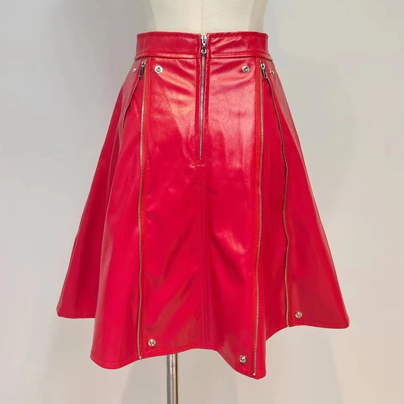 Casual PU Patchwork Zipper Skirts For Female High Waist Mini Fold Pleated Women's Skirt Summer Fashion Clothes