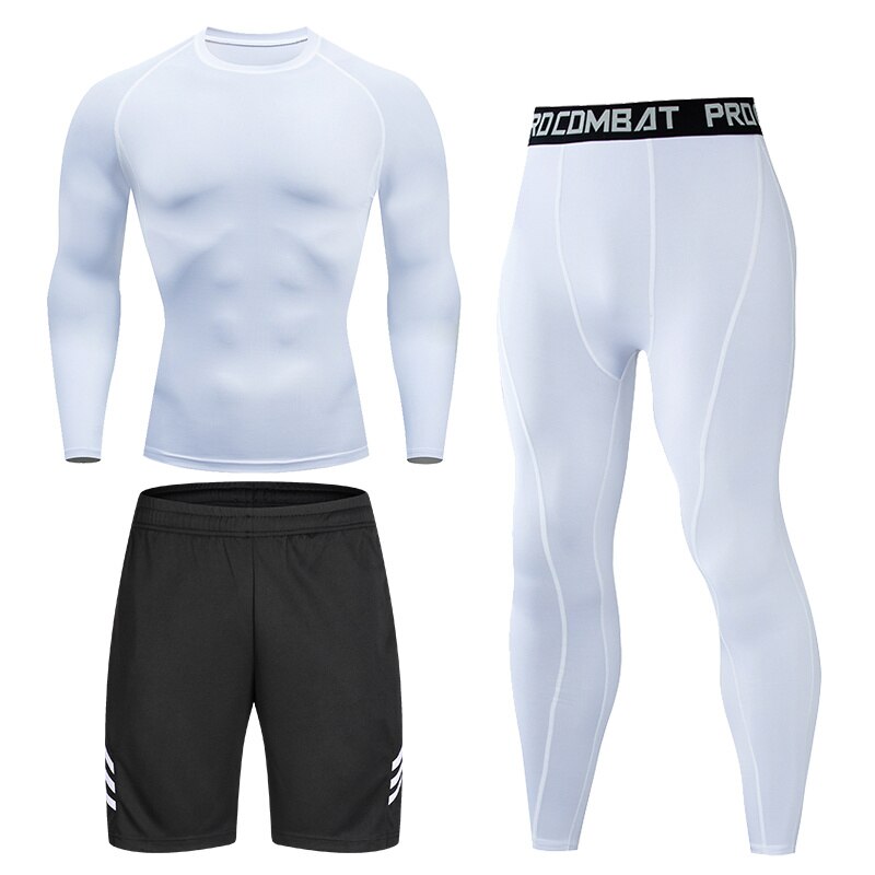 Men's Running Set Gym Long Sleeve T-shirt Pants Rashguard Tight Sport Set Men Compression Shirts Fitness Bodybuilding Clothing