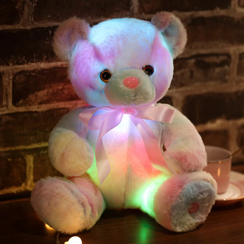 Load image into Gallery viewer, New 28cm Glowing Teddy Bear Plush Toys Colorful Luminous Light Up Stuffed Animal Soft Doll LED Pillow Christmas Gift for Kids
